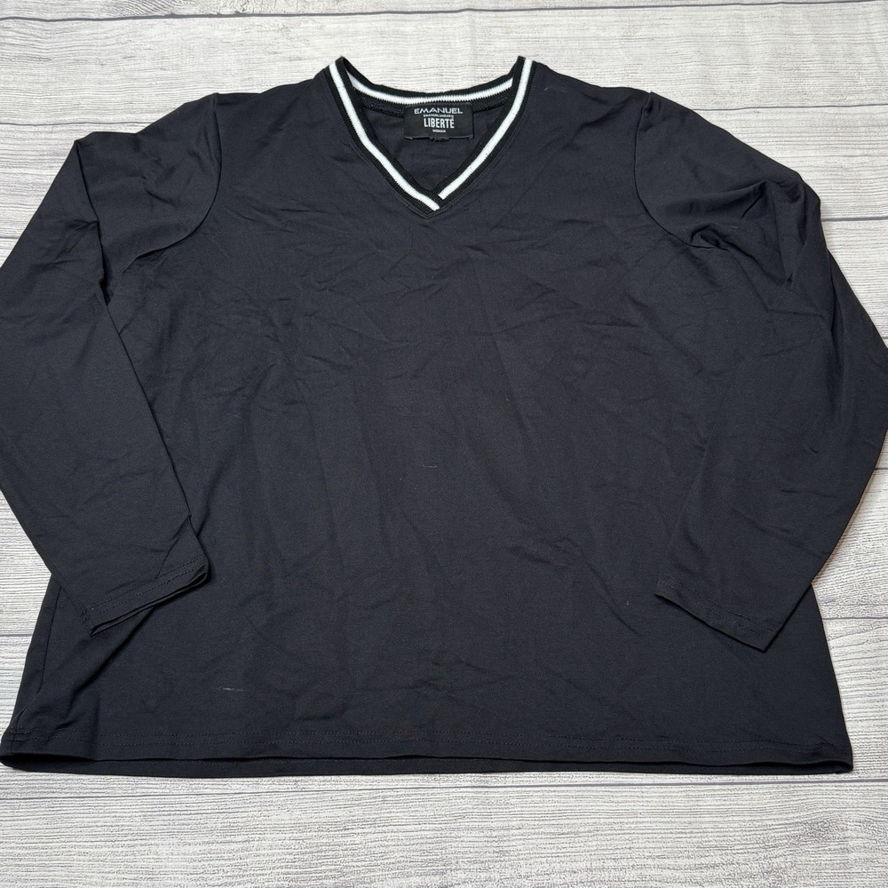Emanuel Ungaro Liberte Woman Black V-Neck Shirt‎ Size XL